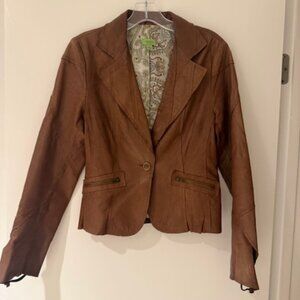 Brown Leather Blazer Jacket with Paisley Lining